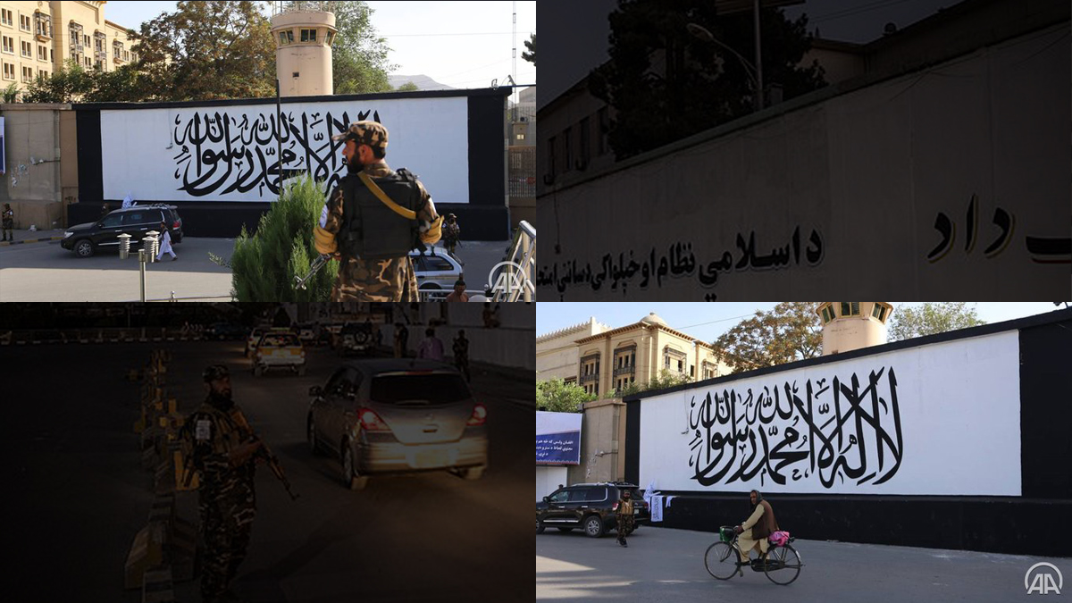 Kabul: Taliban flag painted outside former US embassy