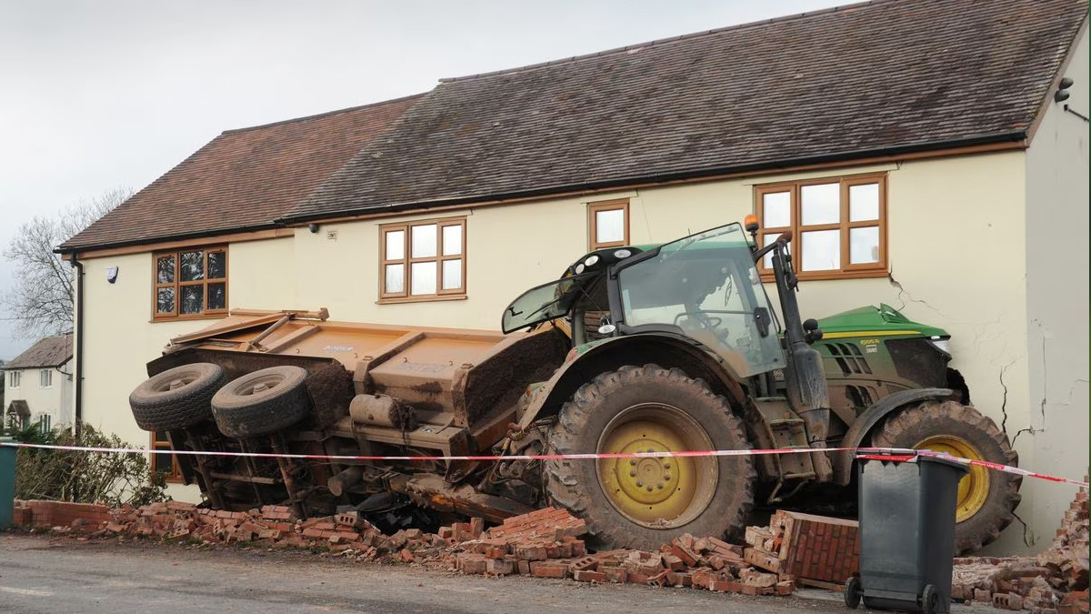 Tractor smashed into a store