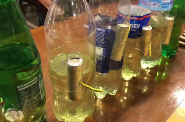 Petrol Bombs in Plastic Bottles