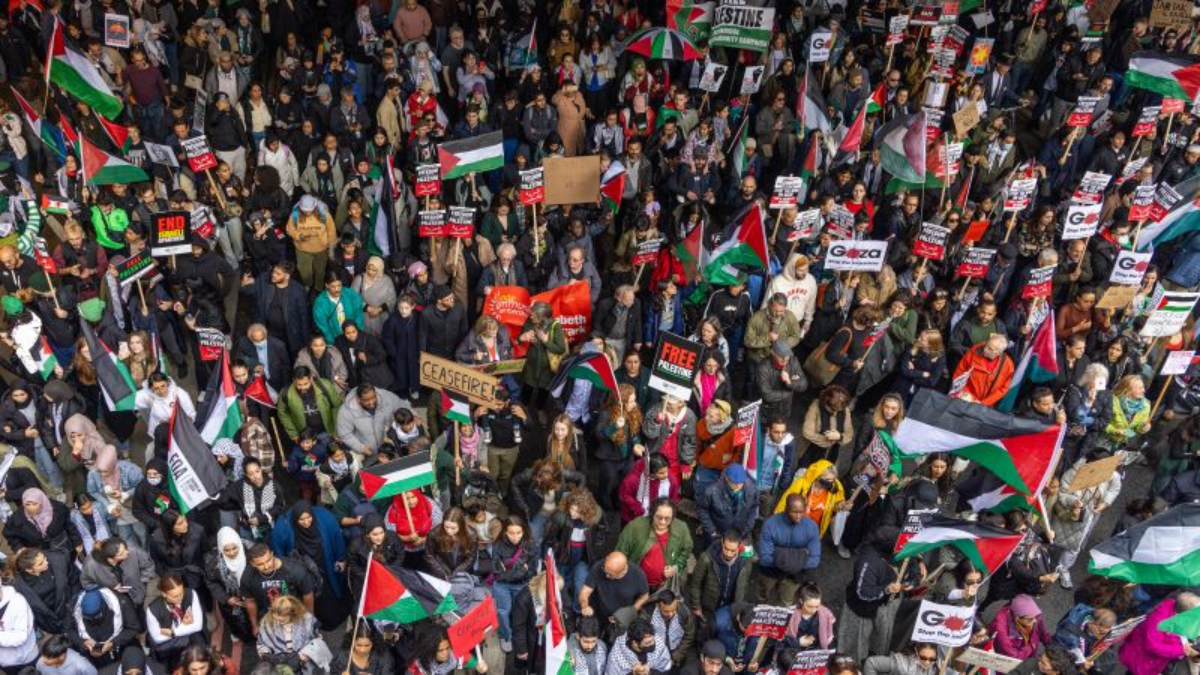pro palestinian marchers rally in washington, demanding gaza ceasefire and accountability for israel's actions