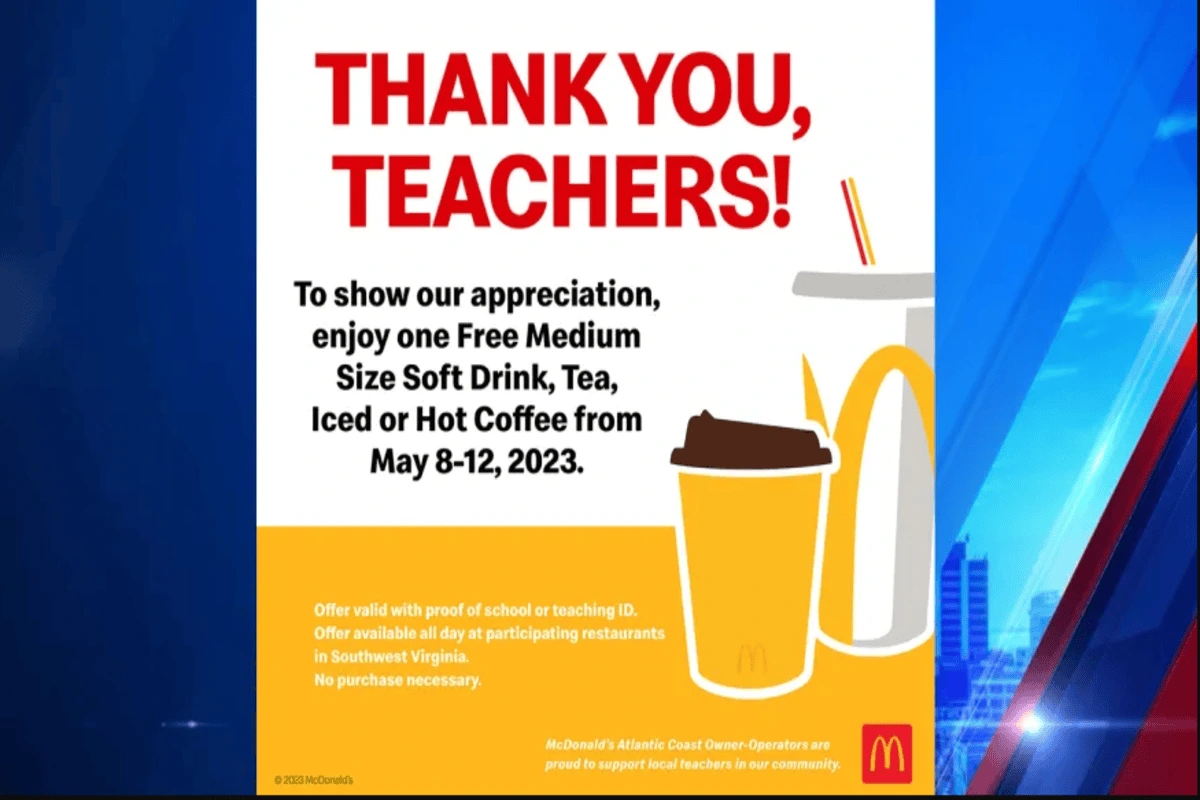 mcdonald's offer free drinks during teacher appreciation week 2025