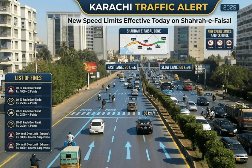 Karachi Traffic Alert: New Speed Limits on Shahrah-e-Faisal Effective Today – List of Fines